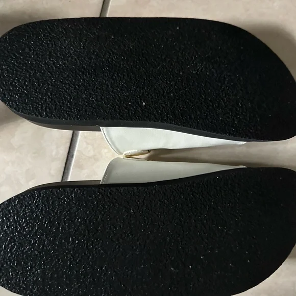 Moschino White and Black Sandals with Gold Accents - Picture 2 of 2